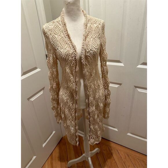 PattyBoutik Women's Ivory Open Front Loose Knit Boho Chic Cardigan Sweater - Picture 1 of 11